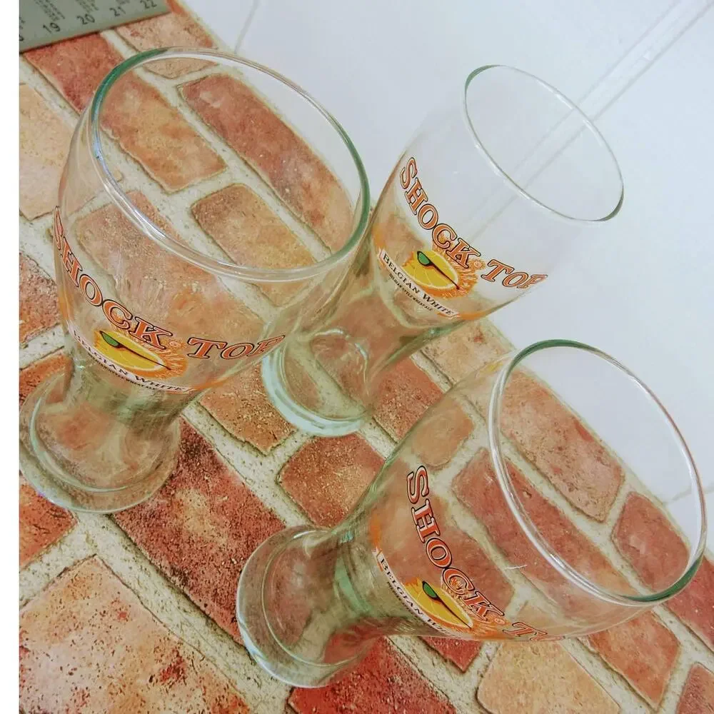 Shocktop Tall‎ Pilsner Beer Glasses Curvy Set of 3 16oz Bar Belgian White Beer